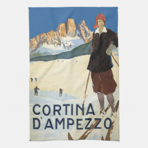 Cortina d'Ampezzo, Italien, Vintage resor Ski Alpe Kökshandduk