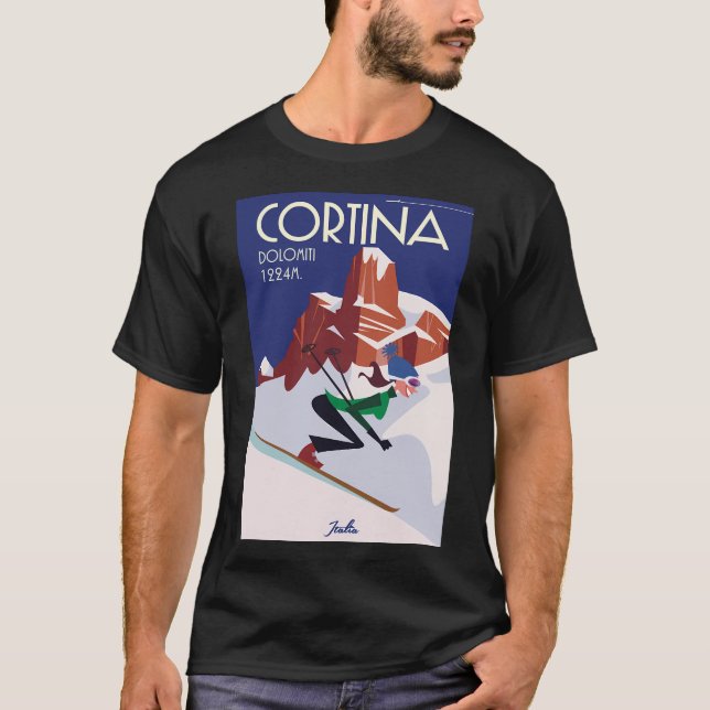 Cortina D'Ampezzo Ski Poster T Shirt (Framsida)