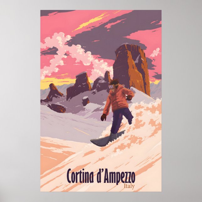 Cortina dAmpezzo Snowboard Reseskylt Poster (Framsidan)