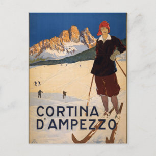 Cortina d'Ampezzo Vintage Italien Winter Ski Snö Vykort