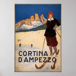 Cortina d'Ampezzo Vintage resor Poster Ski Snö