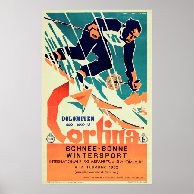 CORTINA Dolomiten Winter Sports SKI & SOL Italiens Poster (Framsidan)