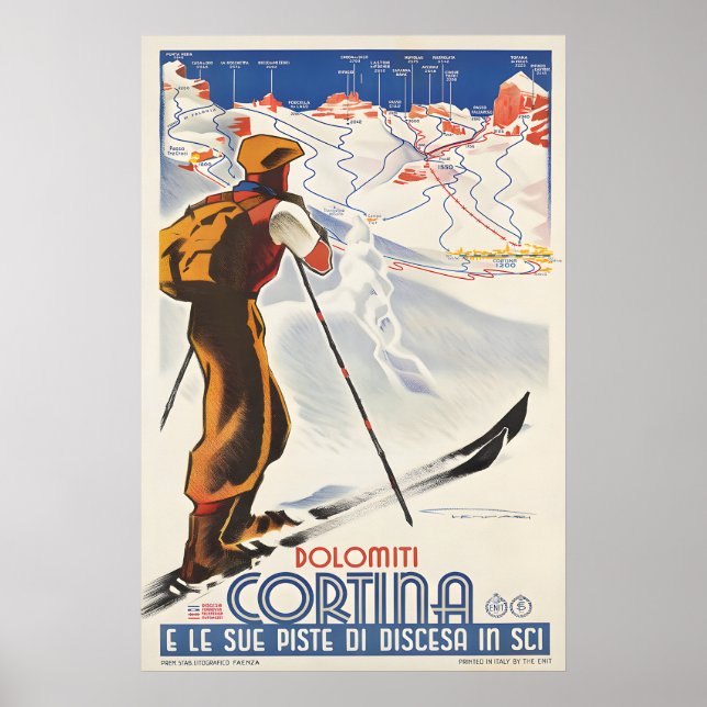 Cortina skidåkning - Vintage resepostertryck Poster (Framsidan)