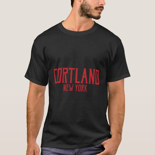 Cortland New York Text Röd Utskrift T Shirt (Framsida)