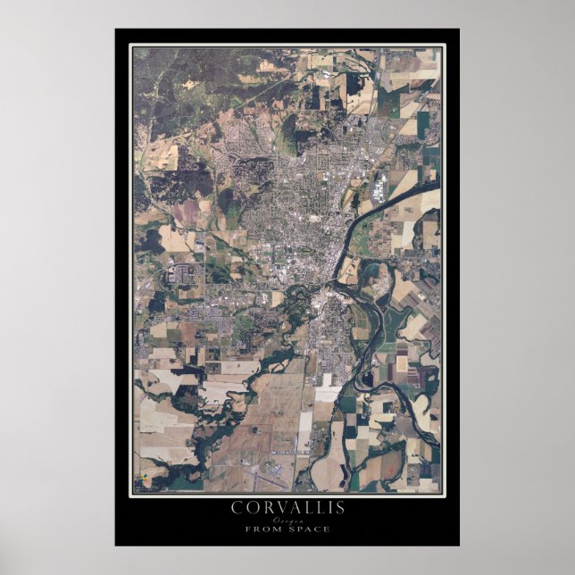 Corvallis Oregon från Space Satellite Karta Poster (Framsidan)