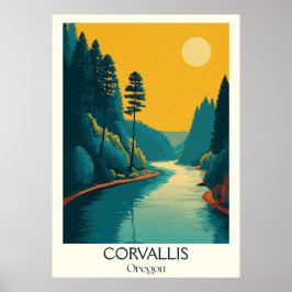 Corvallis Oregon Vintage River Forest Travel Art Poster
