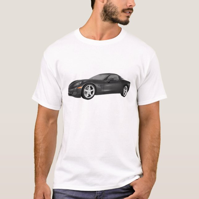Corvette 2008: Sportbil: Svart fullföljande T-shirt (Framsida)