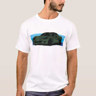 Corvette C6 Mörk grönt Sportscar med Blue Rand T Shirt
