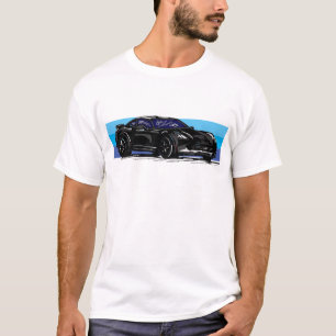 Corvette C7 Black Sportscar med Blue Rand T Shirt