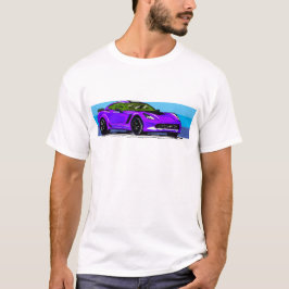 Corvette C7 Lila Sportscar med Blue Rand T Shirt