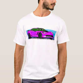Corvette C7 Rosa Sportscar med Blue Rand T Shirt