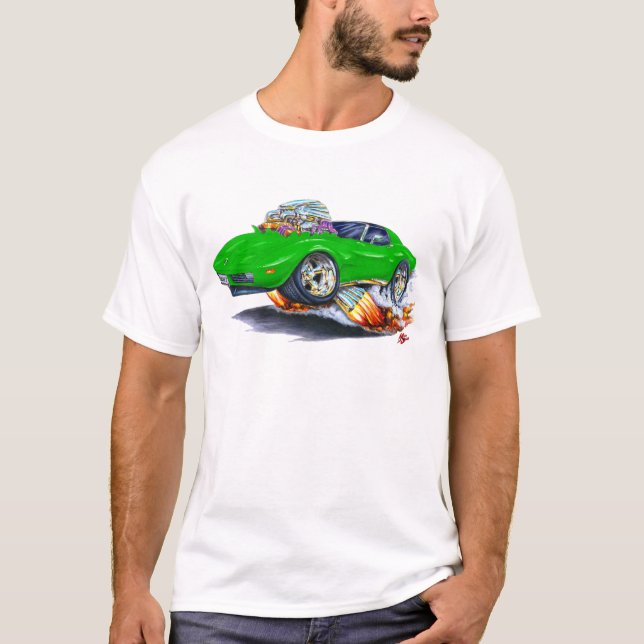 Corvette grön bil 1973-76 tee (Framsida)