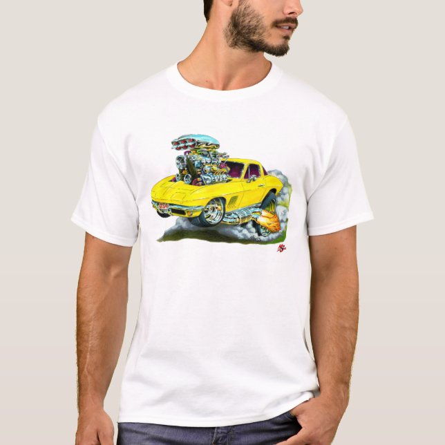Corvette gul bil 1966-67 t-shirt (Framsida)