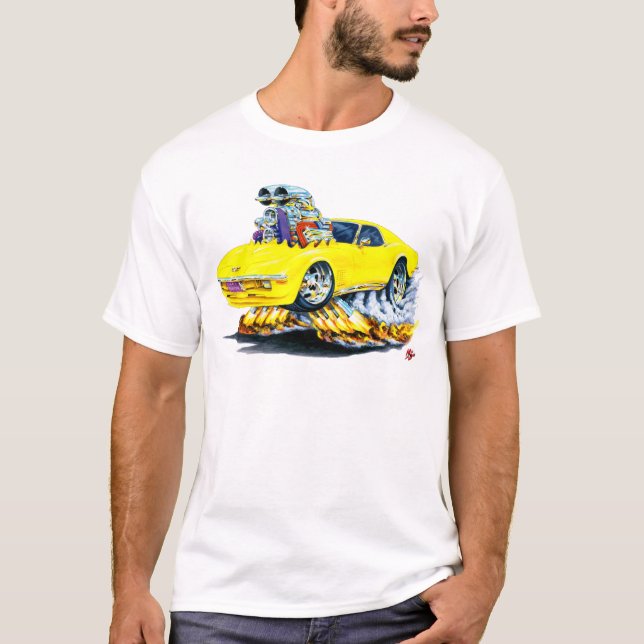 Corvette gul bil 1968-72 t-shirt (Framsida)