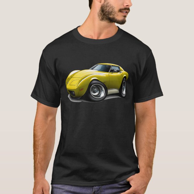 Corvette gul bil 1973-76 tee shirt (Framsida)