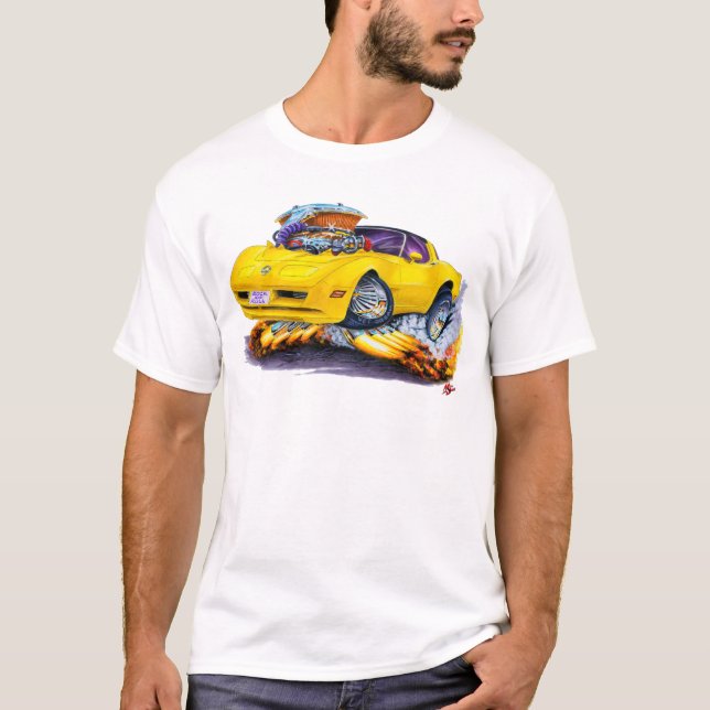 Corvette gul bil 1980-82 t-shirt (Framsida)