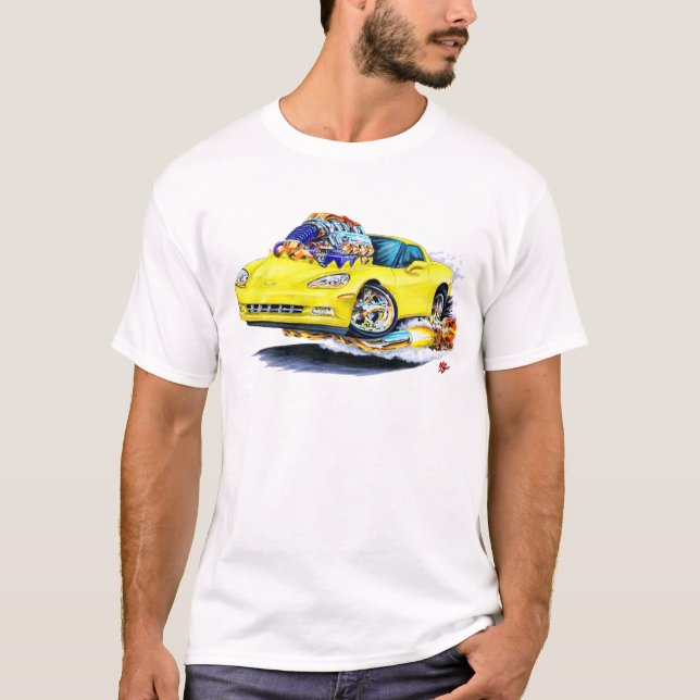 Corvette gul bil 2005-10 t-shirt (Framsida)