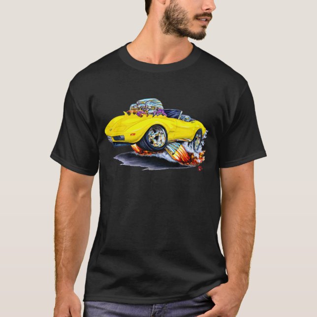 Corvette gul cabriolet 1973-76 t-shirt (Framsida)