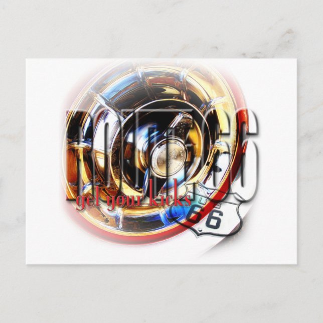 Corvette Hubcap - Route 66 Vykort (Framsida)