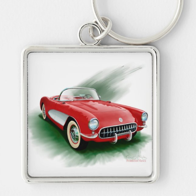 Corvette keychain fyrkantig silverfärgad nyckelring (Framsidan)