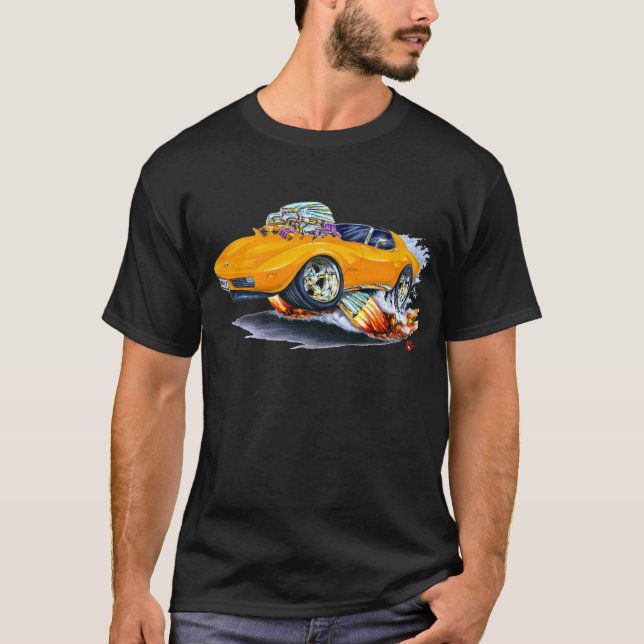 Corvette orangebil 1973-76 t shirt (Framsida)