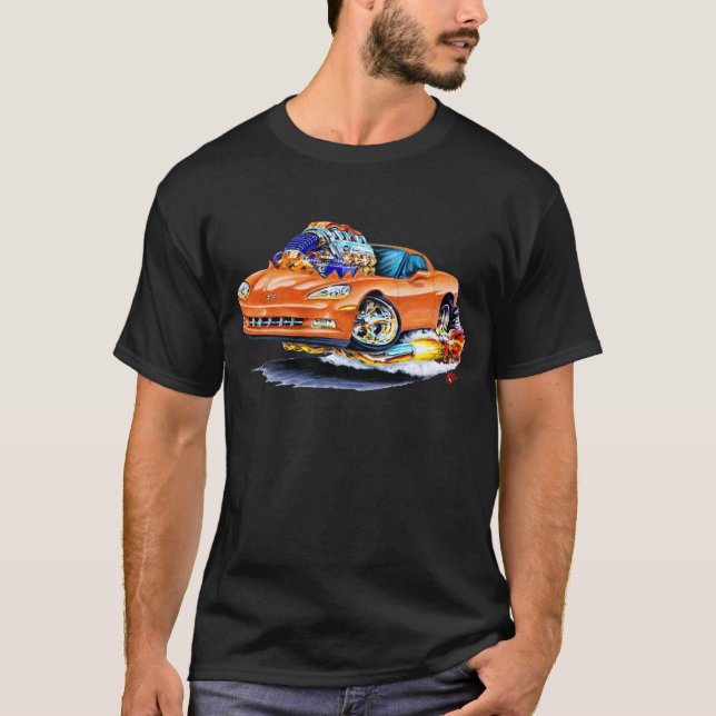 Corvette orangebil 2005-10 tee shirt (Framsida)