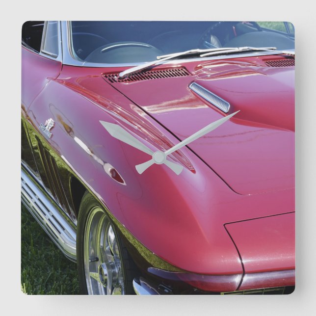 Corvette Retro Man Cave Fyrkantig Klocka (Framsida)