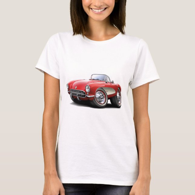 Corvette röd bil 1956-57 tee shirt (Framsida)