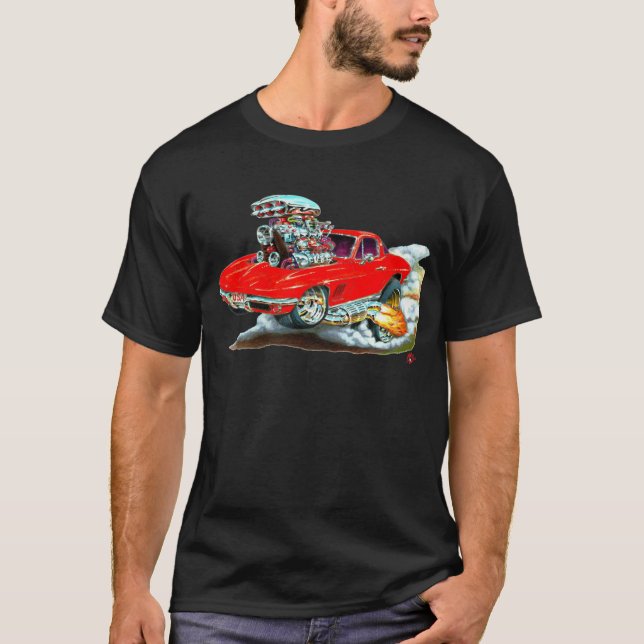 Corvette röd bil 1966-67 t-shirt (Framsida)