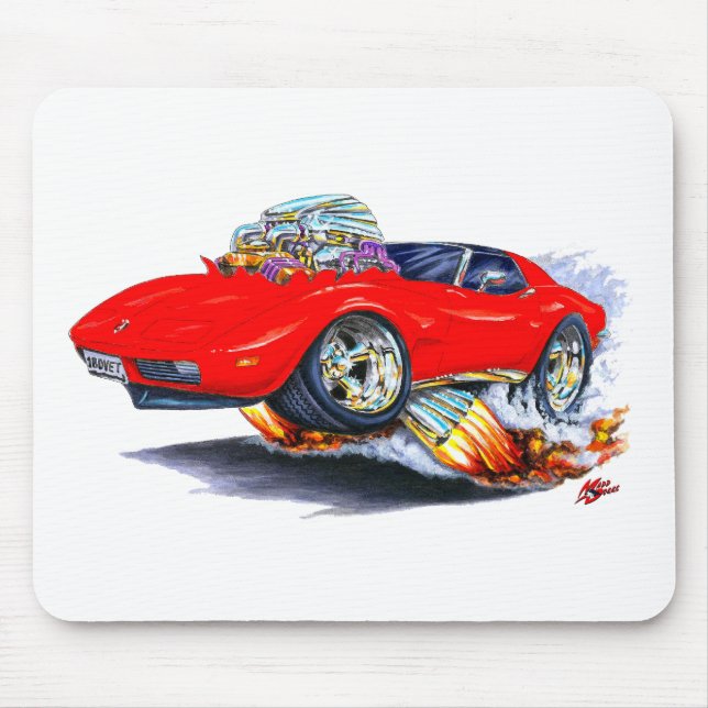 Corvette röd bil 1973-76 musmatta (Framsidan)