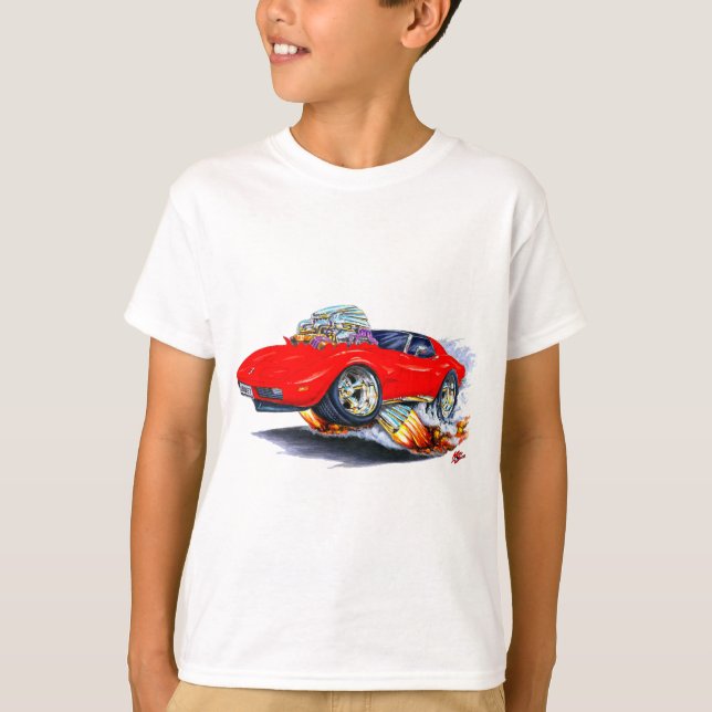 Corvette röd bil 1973-76 t-shirt (Framsida)