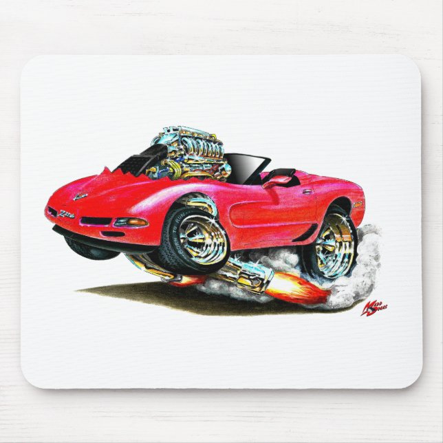 Corvette röd cabriolet 1998-2004 musmatta (Framsidan)