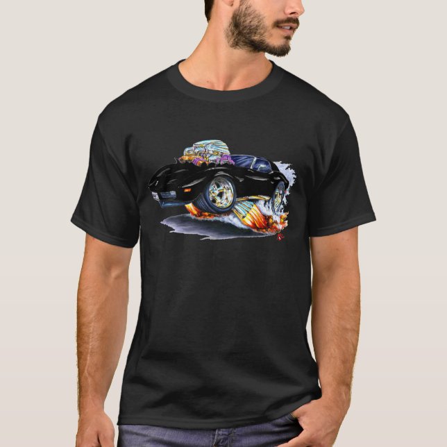 Corvette svart bil 1973-76 t shirt (Framsida)
