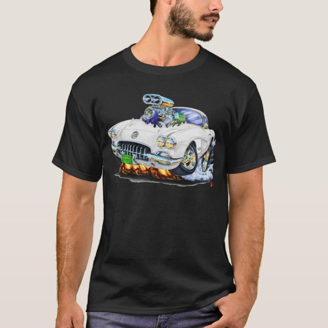 Corvette vitbil 1958-60 t-shirt (Framsida)