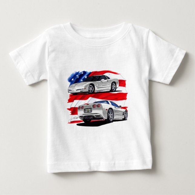Corvette vitbil 1999-04 tee shirt (Framsida)