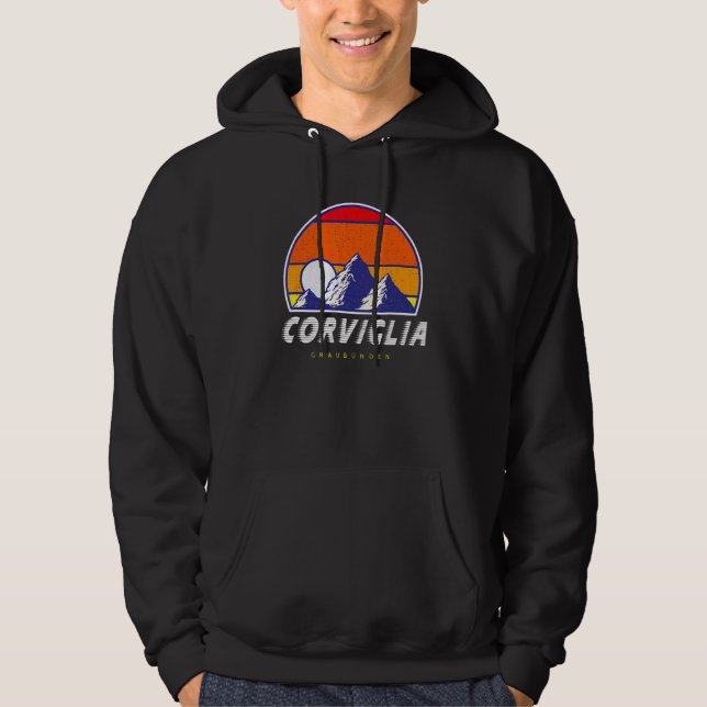 Corviglia Graubünden Schweiz Retro 80s Ski Ho Hoodie (Framsida)