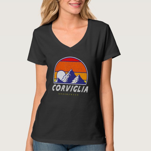 Corviglia Graubünden Schweiz Retro 80s Ski Ho T Shirt (Framsida)