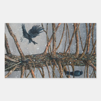 Corvus Corvidae och Cedern Rektangulärt Klistermärke