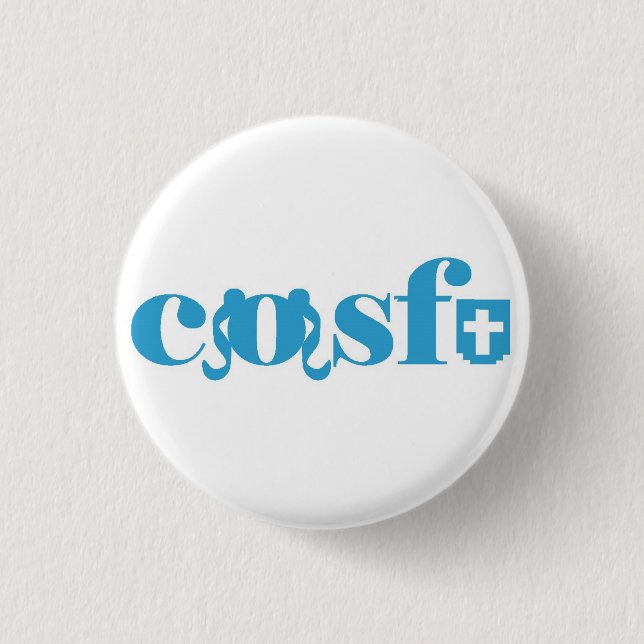 Cosfu - vanlig vitlogotyp knapp (Framsida)