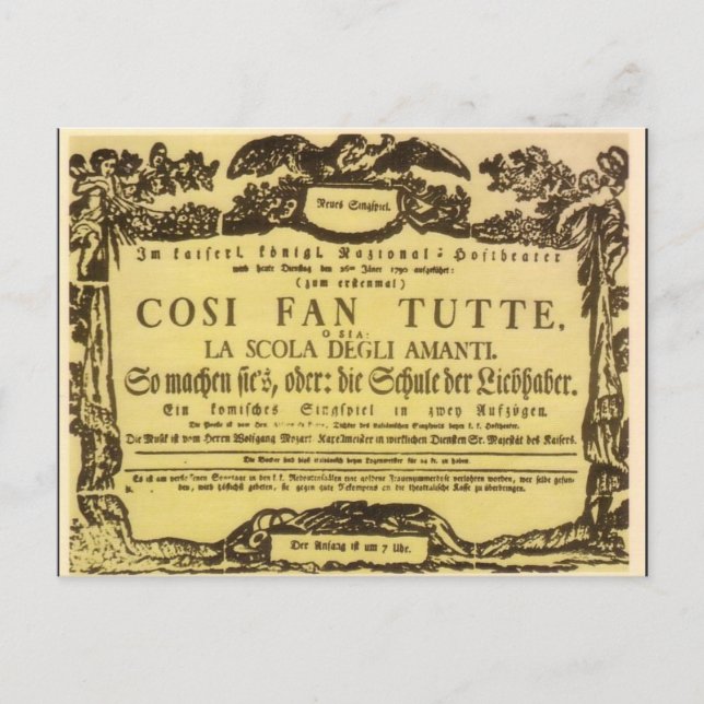 Così Fläkt Tutte Playbill (Mozart) Vykort (Framsida)
