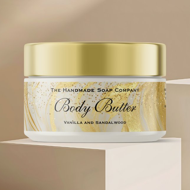 Cosmetics Body Butter Jar Label Ivory Gold glitter Etikettband (Skapare uppladdad)