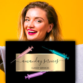 Cosmetolog Syringe Botox B12 QRCode Black Guld Visitkort