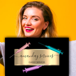 Cosmetolog Syringe Botox B12 QRCode Black Guld Visitkort