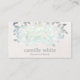 Cosmetology Spa Blue Grönt Löv Linen-utseende Visitkort