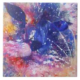 Cosmic Abstract Cat Dreamscape  Kakelplatta