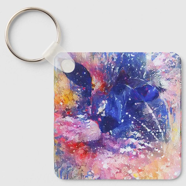 Cosmic Abstrakt Cat Dreamscape Nyckelring (Framsida)