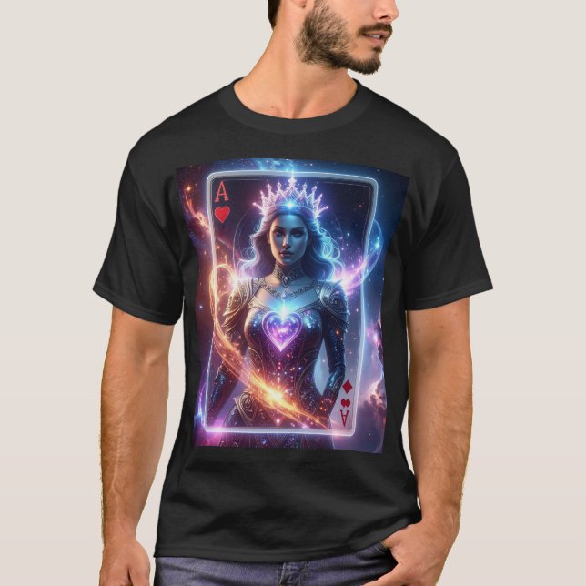 Cosmic Ace of Hearts Celestial Royal Fantasy Card T Shirt (Framsida)