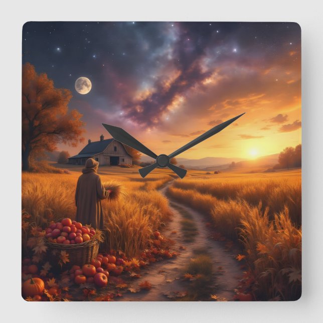 Cosmic Autumn Harvest Leggings Tights Fyrkantig Klocka (Framsida)