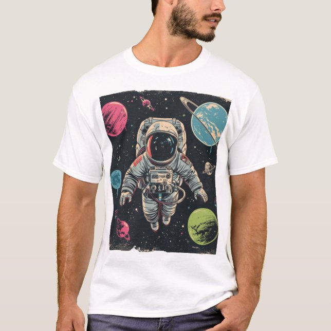 Cosmic Äventyr: Astronaut i färglöst rymd T Shirt (Framsida)