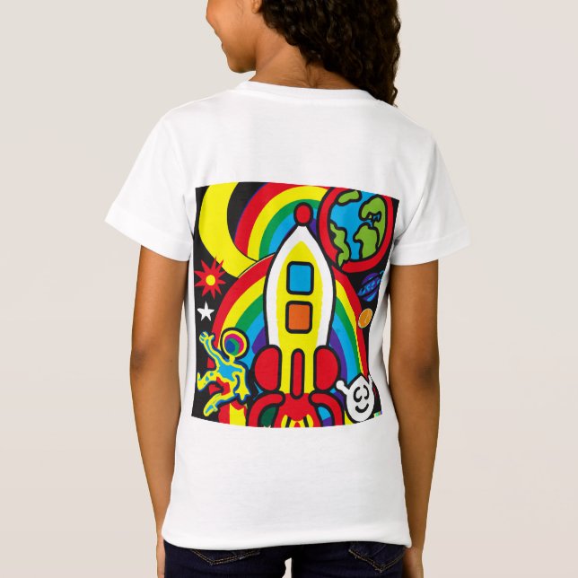 Cosmic Äventyr: Regnbåge Rocket Launch T Shirt (Baksida)